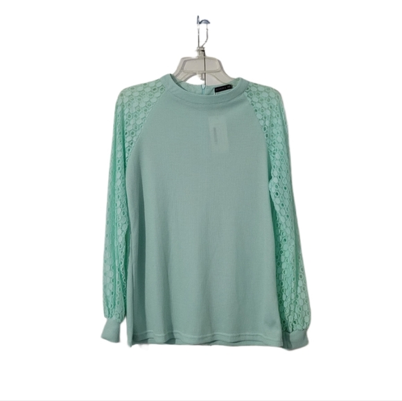 NWT Miholl Women's M Waffle Knit Top Aqua Green - Picture 2 of 15